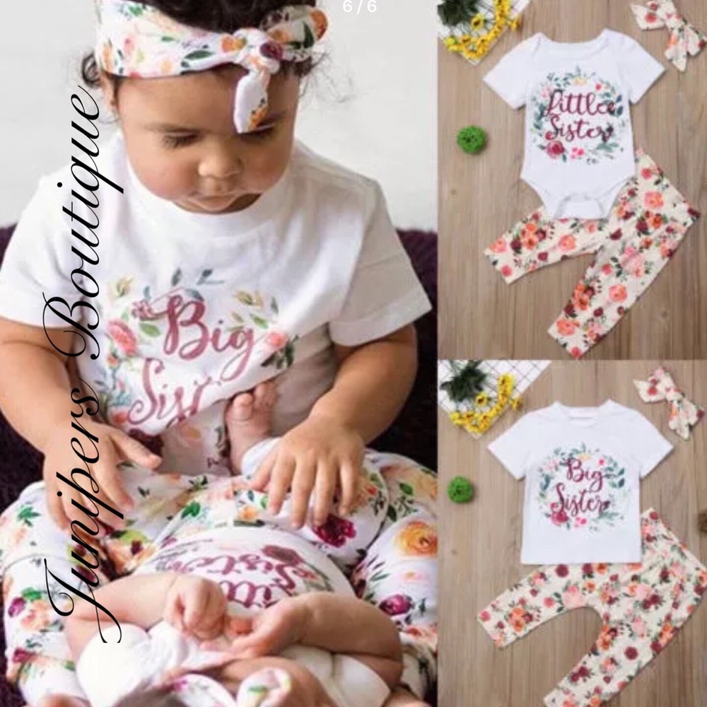 Boutique Baby Girls LITTLE SISTER 3pc Outfit